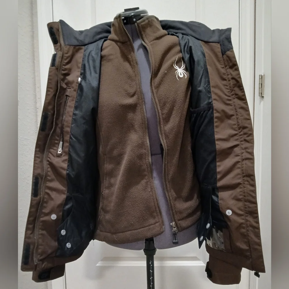 Spyder Brown &‎ Lime Green Ski Winter Snow Coat - Picture 12 of 16